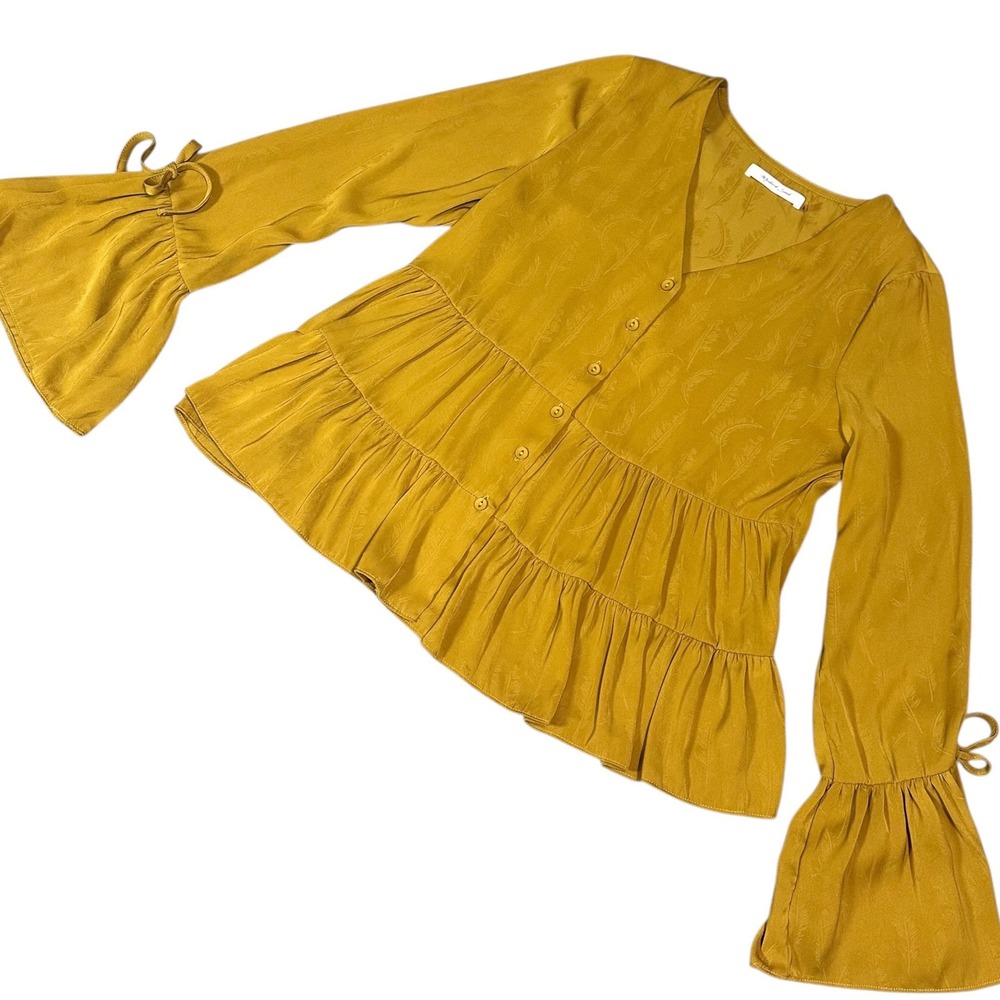 Mustard Seed Peasant Top Women Size Small Goldenrod Excellent Boho Bell Sleeve